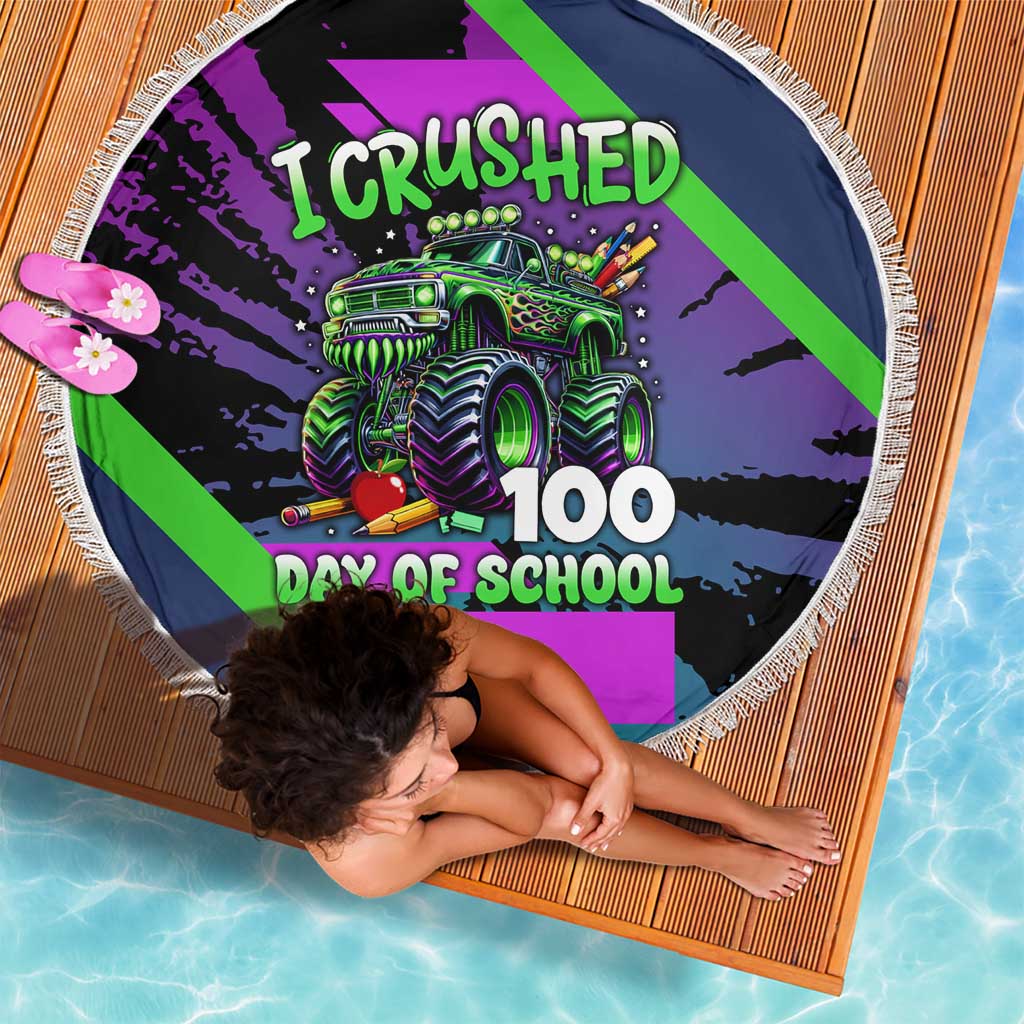 I Crushed 100 Days of School Monster Truck Beach Blanket 100th Day Boys - Retro Radiant Pattern