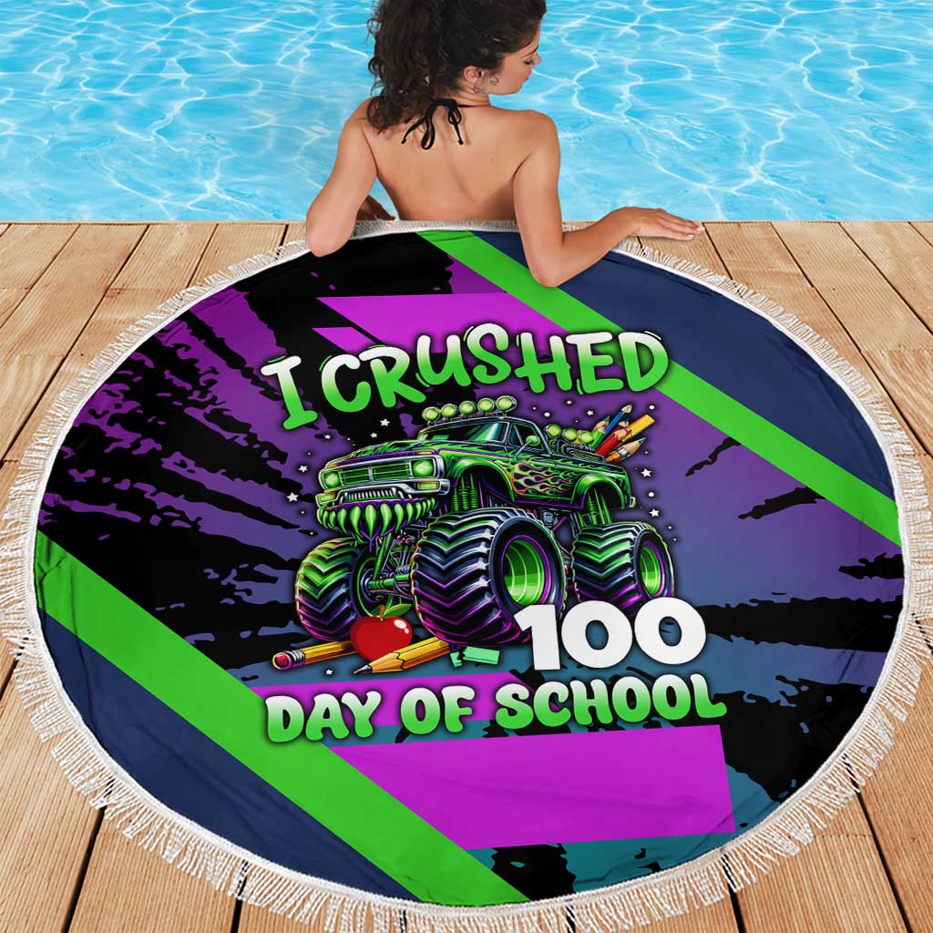I Crushed 100 Days of School Monster Truck Beach Blanket 100th Day Boys - Retro Radiant Pattern