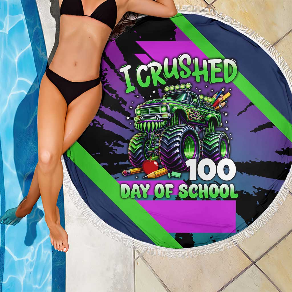 I Crushed 100 Days of School Monster Truck Beach Blanket 100th Day Boys - Retro Radiant Pattern