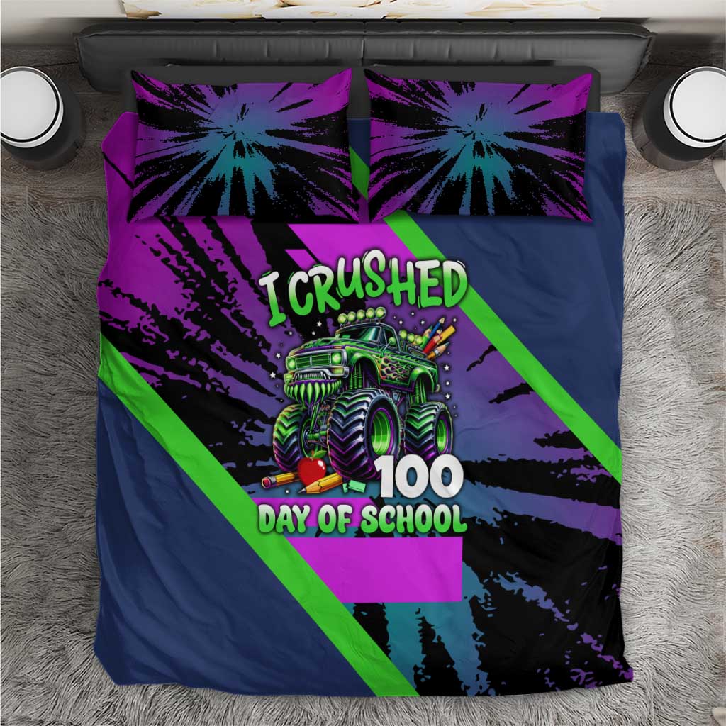 I Crushed 100 Days of School Monster Truck Bedding Set 100th Day Boys - Retro Radiant Pattern