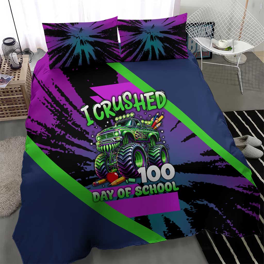 I Crushed 100 Days of School Monster Truck Bedding Set 100th Day Boys - Retro Radiant Pattern