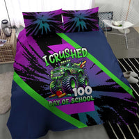 I Crushed 100 Days of School Monster Truck Bedding Set 100th Day Boys - Retro Radiant Pattern