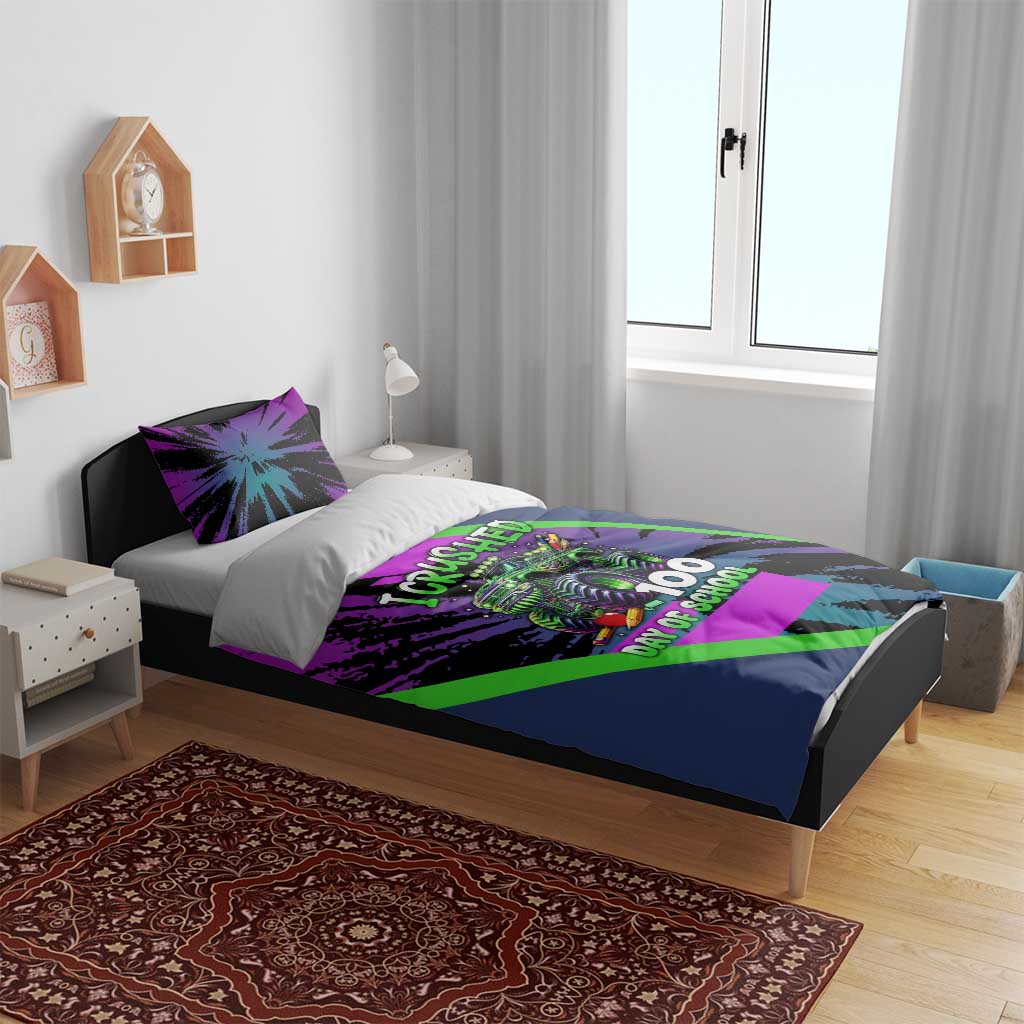 I Crushed 100 Days of School Monster Truck Bedding Set 100th Day Boys - Retro Radiant Pattern