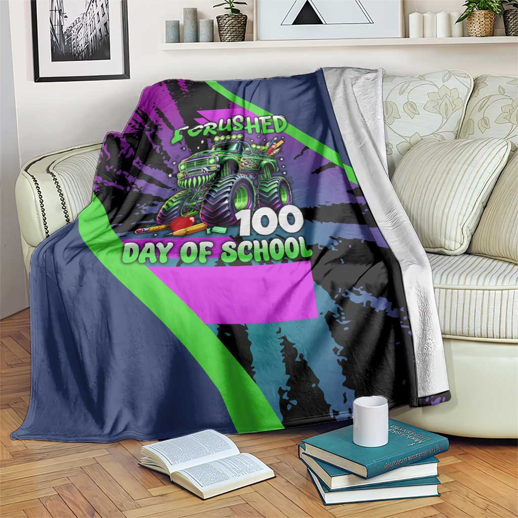 I Crushed 100 Days of School Monster Truck Blanket 100th Day Boys - Retro Radiant Pattern
