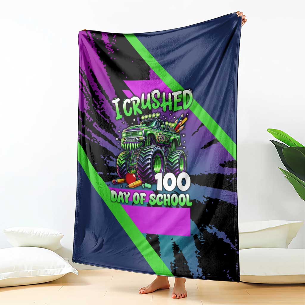 I Crushed 100 Days of School Monster Truck Blanket 100th Day Boys - Retro Radiant Pattern