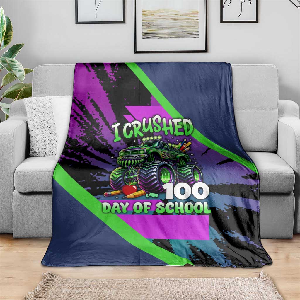 I Crushed 100 Days of School Monster Truck Blanket 100th Day Boys - Retro Radiant Pattern