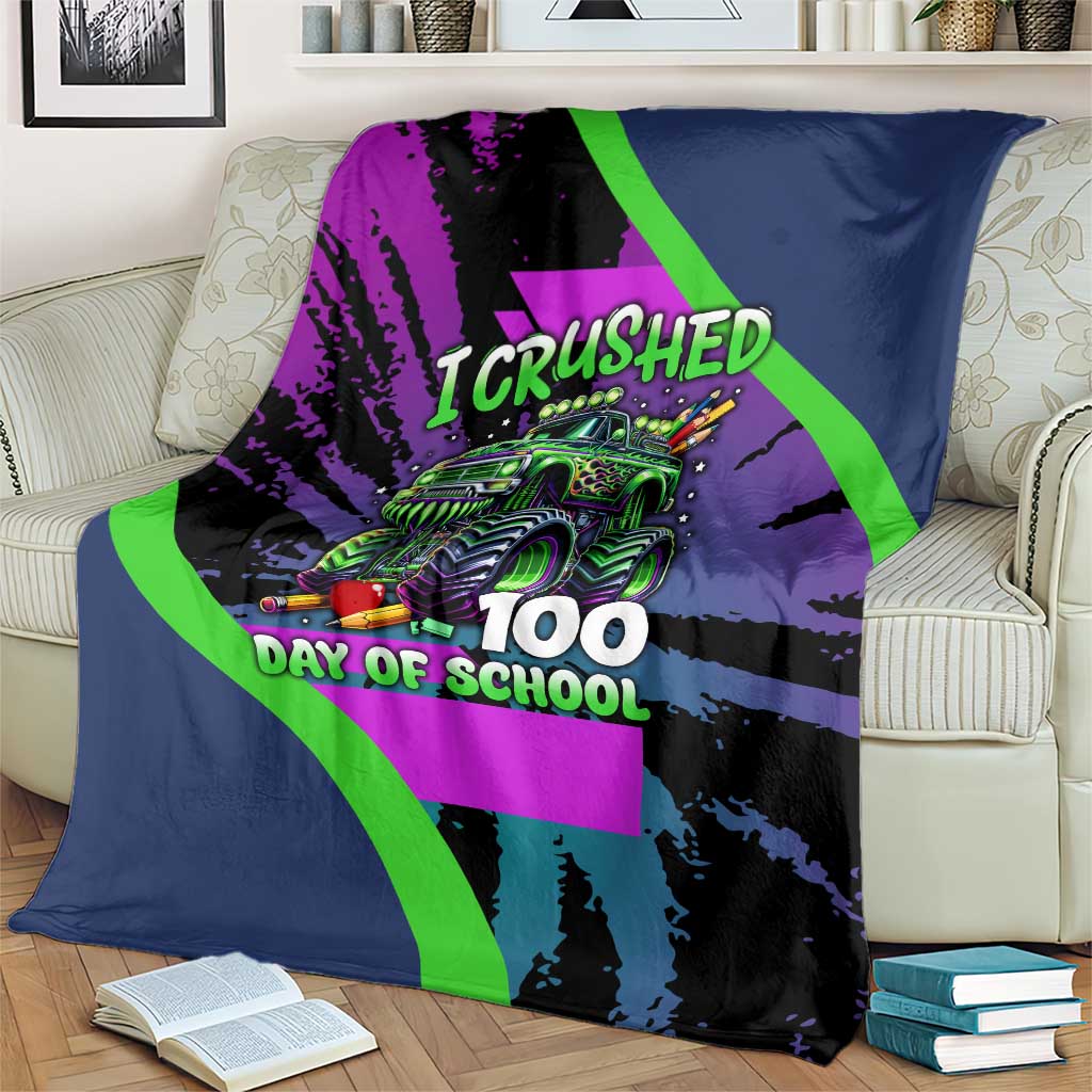 I Crushed 100 Days of School Monster Truck Blanket 100th Day Boys - Retro Radiant Pattern