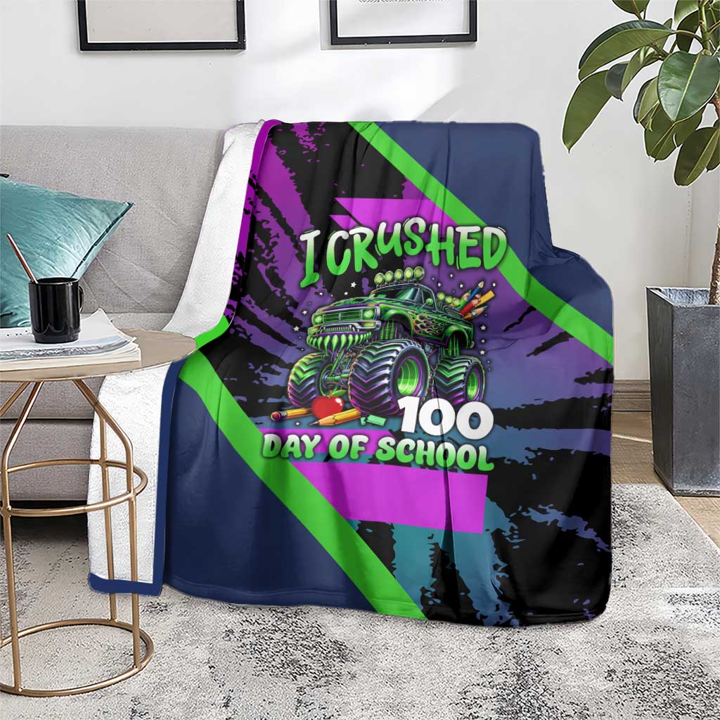 I Crushed 100 Days of School Monster Truck Blanket 100th Day Boys - Retro Radiant Pattern