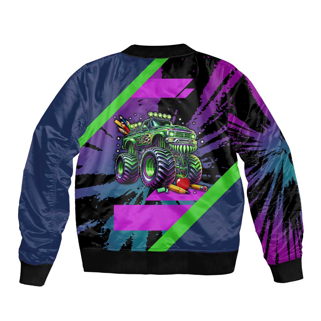 I Crushed 100 Days of School Monster Truck Bomber Jacket 100th Day Boys - Retro Radiant Pattern