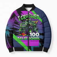I Crushed 100 Days of School Monster Truck Bomber Puffer Jacket 100th Day Boys - Retro Radiant Pattern