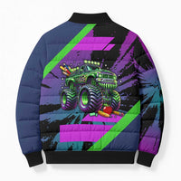 I Crushed 100 Days of School Monster Truck Bomber Puffer Jacket 100th Day Boys - Retro Radiant Pattern