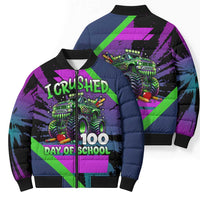I Crushed 100 Days of School Monster Truck Bomber Puffer Jacket 100th Day Boys - Retro Radiant Pattern