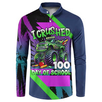 I Crushed 100 Days of School Monster Truck Button Sweatshirt 100th Day Boys - Retro Radiant Pattern
