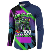 I Crushed 100 Days of School Monster Truck Button Sweatshirt 100th Day Boys - Retro Radiant Pattern