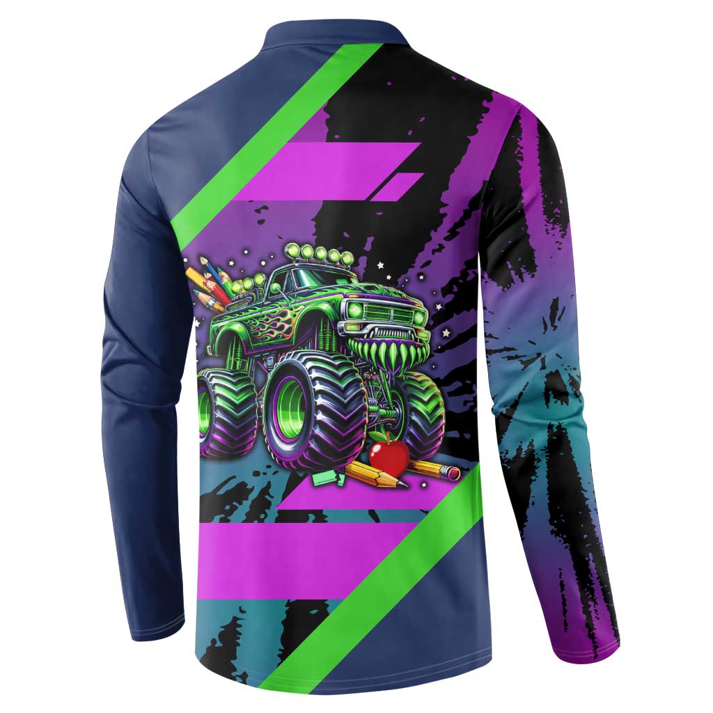 I Crushed 100 Days of School Monster Truck Button Sweatshirt 100th Day Boys - Retro Radiant Pattern