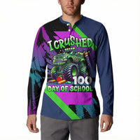 I Crushed 100 Days of School Monster Truck Button Sweatshirt 100th Day Boys - Retro Radiant Pattern