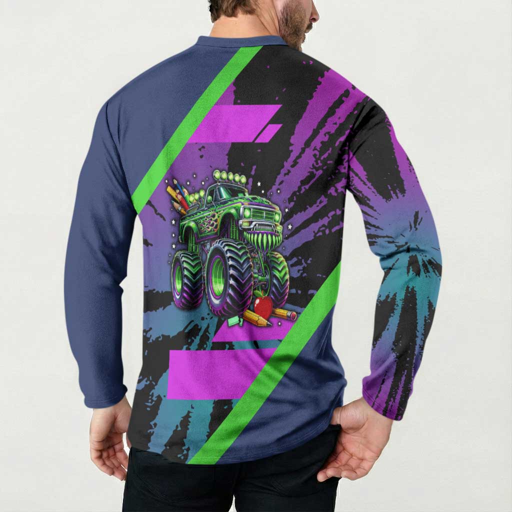 I Crushed 100 Days of School Monster Truck Button Sweatshirt 100th Day Boys - Retro Radiant Pattern