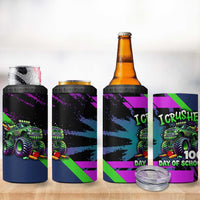 I Crushed 100 Days of School Monster Truck 4 in 1 Can Cooler Tumbler 100th Day Boys - Retro Radiant Pattern