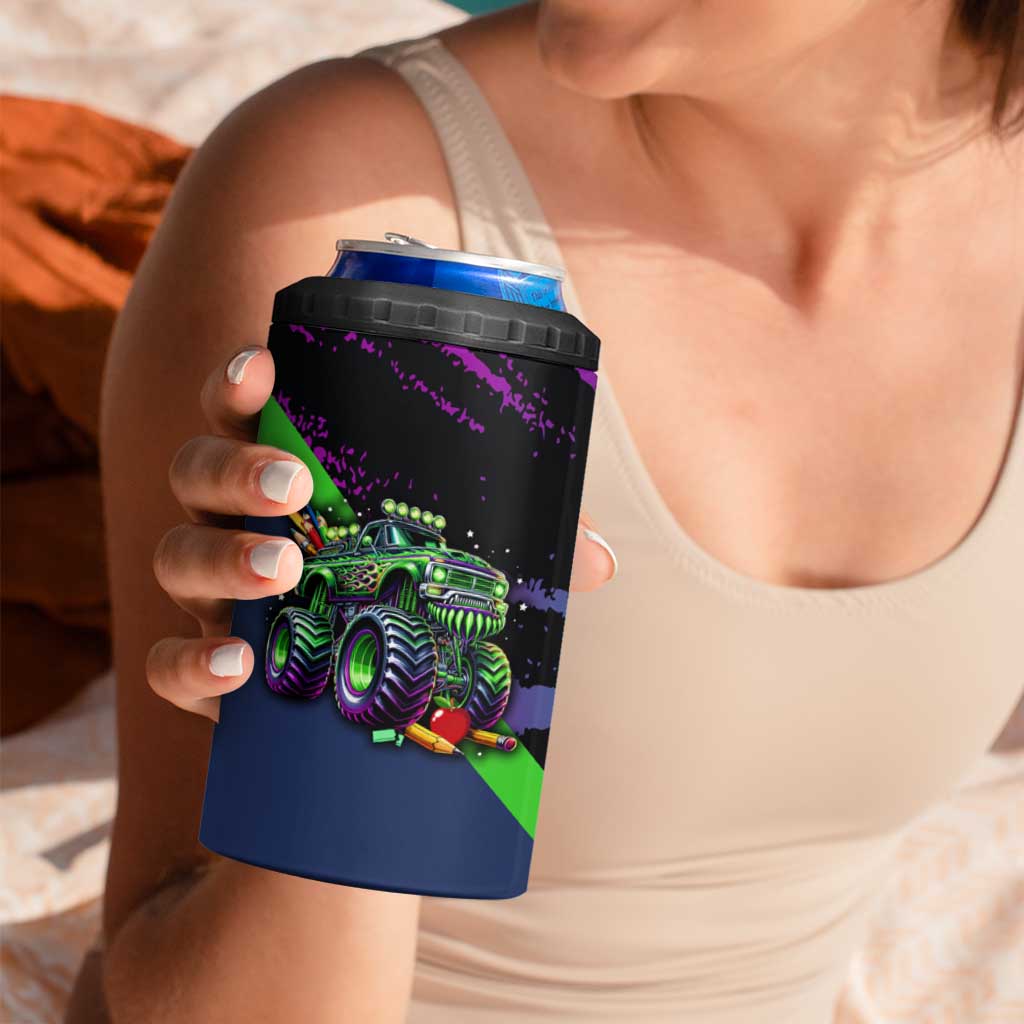 I Crushed 100 Days of School Monster Truck 4 in 1 Can Cooler Tumbler 100th Day Boys - Retro Radiant Pattern