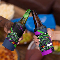 I Crushed 100 Days of School Monster Truck 4 in 1 Can Cooler Tumbler 100th Day Boys - Retro Radiant Pattern