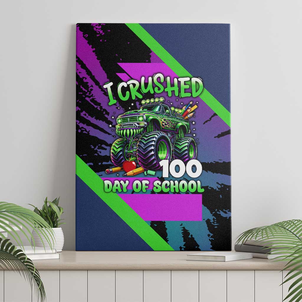 I Crushed 100 Days of School Monster Truck Canvas Wall Art 100th Day Boys - Retro Radiant Pattern