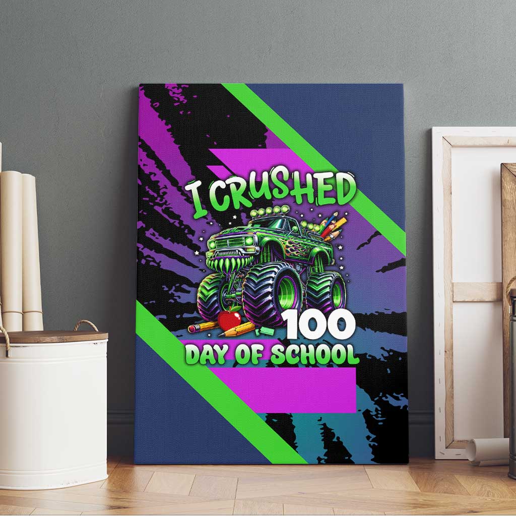 I Crushed 100 Days of School Monster Truck Canvas Wall Art 100th Day Boys - Retro Radiant Pattern