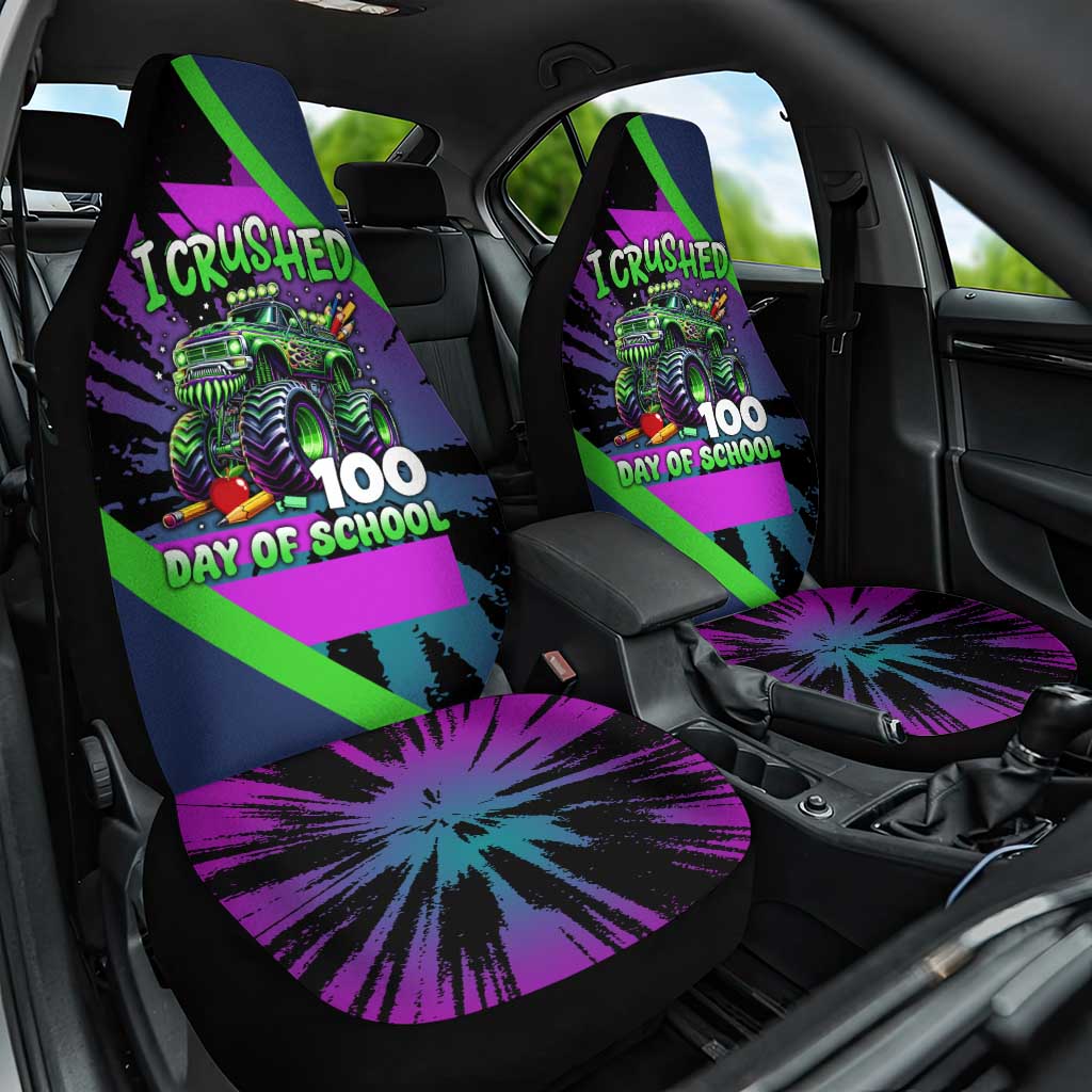 I Crushed 100 Days of School Monster Truck Car Seat Cover 100th Day Boys - Retro Radiant Pattern