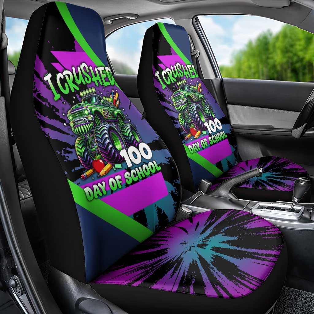 I Crushed 100 Days of School Monster Truck Car Seat Cover 100th Day Boys - Retro Radiant Pattern