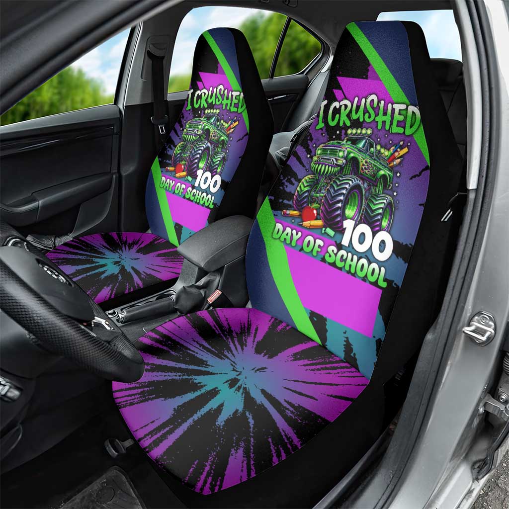 I Crushed 100 Days of School Monster Truck Car Seat Cover 100th Day Boys - Retro Radiant Pattern
