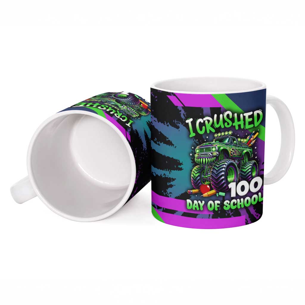 I Crushed 100 Days of School Monster Truck Ceramic Mug 100th Day Boys - Retro Radiant Pattern