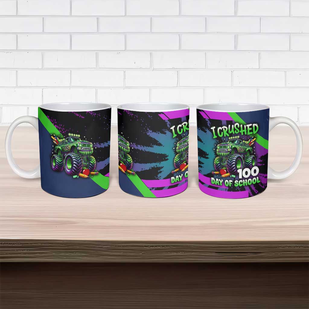 I Crushed 100 Days of School Monster Truck Ceramic Mug 100th Day Boys - Retro Radiant Pattern