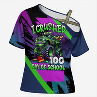 I Crushed 100 Days of School Monster Truck Cross Shoulder Shirt 100th Day Boys - Retro Radiant Pattern