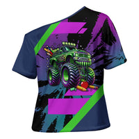 I Crushed 100 Days of School Monster Truck Cross Shoulder Shirt 100th Day Boys - Retro Radiant Pattern