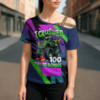 I Crushed 100 Days of School Monster Truck Cross Shoulder Shirt 100th Day Boys - Retro Radiant Pattern
