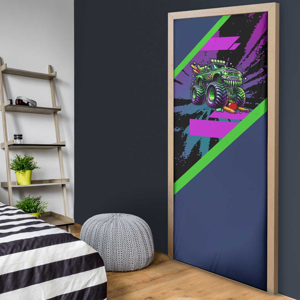 I Crushed 100 Days of School Monster Truck Door Cover 100th Day Boys - Retro Radiant Pattern