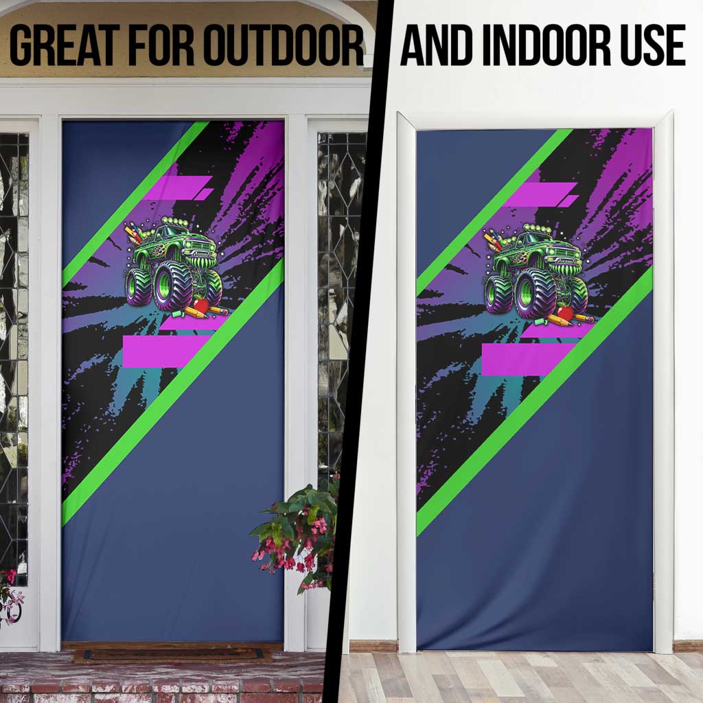 I Crushed 100 Days of School Monster Truck Door Cover 100th Day Boys - Retro Radiant Pattern