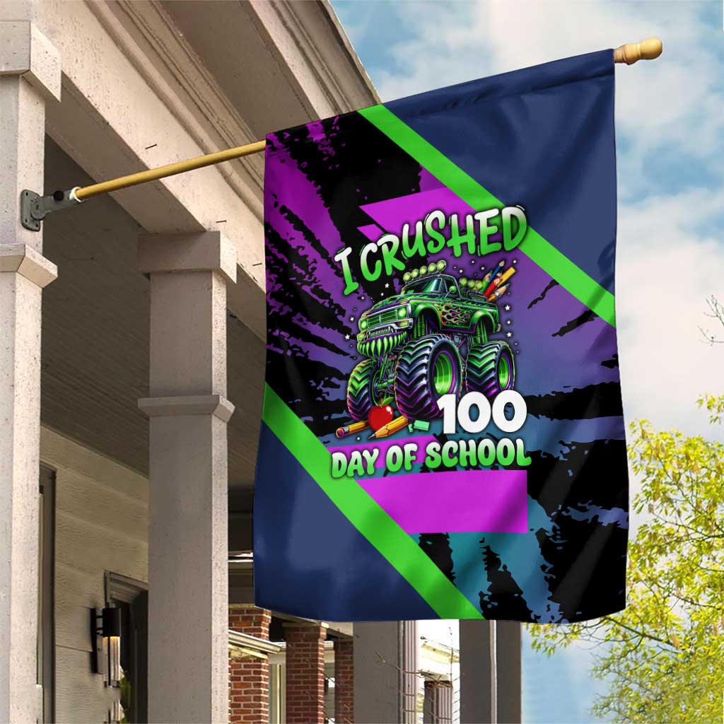 I Crushed 100 Days of School Monster Truck Garden Flag 100th Day Boys - Retro Radiant Pattern