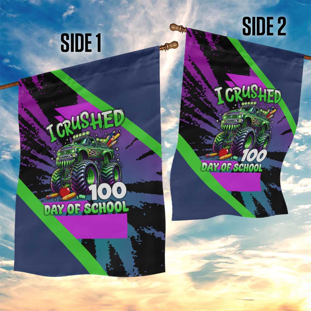 I Crushed 100 Days of School Monster Truck Garden Flag 100th Day Boys - Retro Radiant Pattern