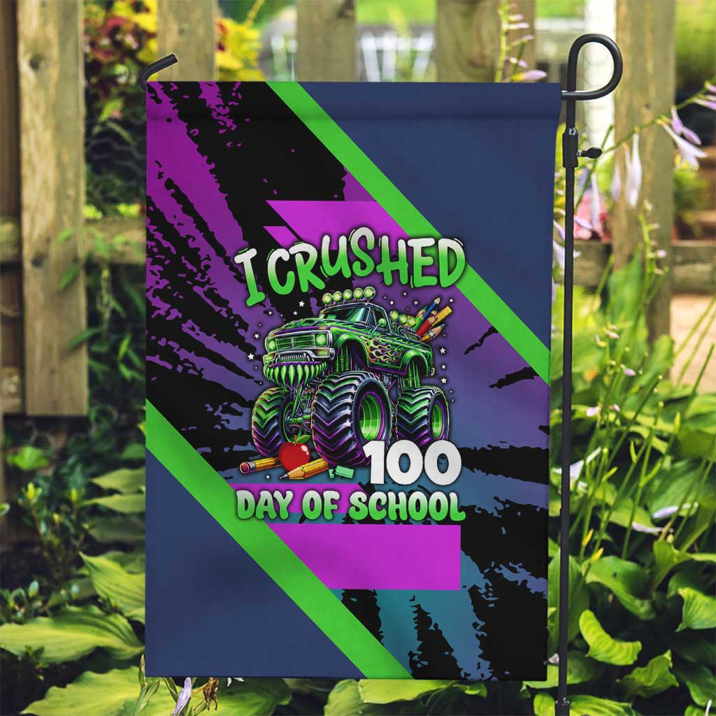 I Crushed 100 Days of School Monster Truck Garden Flag 100th Day Boys - Retro Radiant Pattern