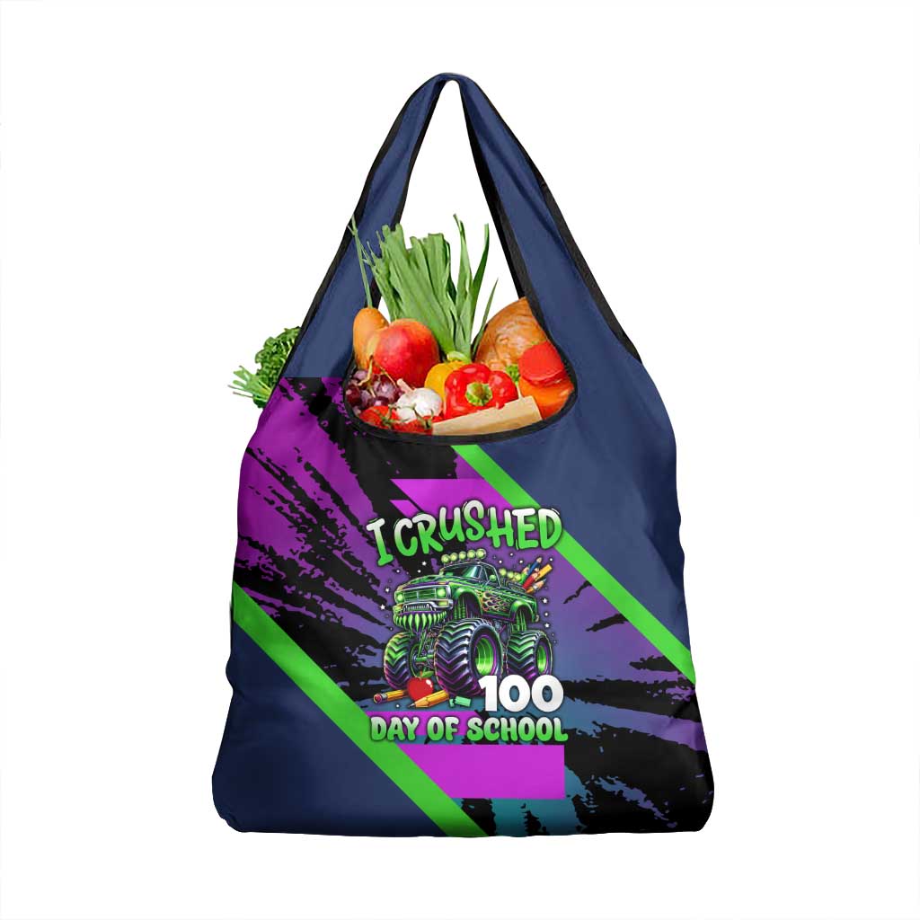 I Crushed 100 Days of School Monster Truck Grocery Bag 100th Day Boys - Retro Radiant Pattern