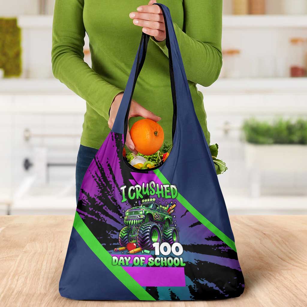 I Crushed 100 Days of School Monster Truck Grocery Bag 100th Day Boys - Retro Radiant Pattern