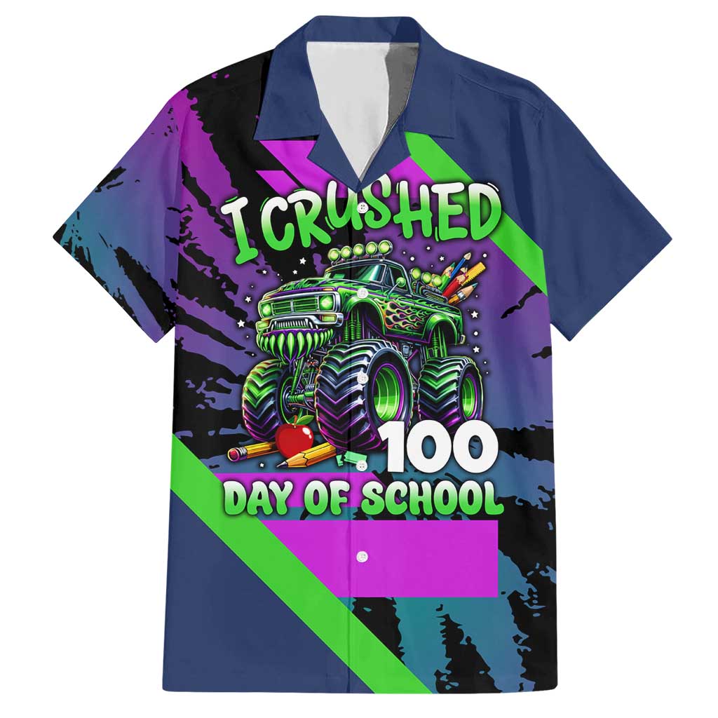 I Crushed 100 Days of School Monster Truck Hawaiian Shirt 100th Day Boys - Retro Radiant Pattern