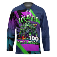 I Crushed 100 Days of School Monster Truck Hockey Jersey 100th Day Boys - Retro Radiant Pattern