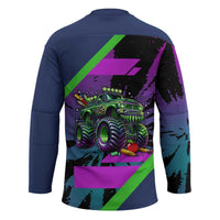 I Crushed 100 Days of School Monster Truck Hockey Jersey 100th Day Boys - Retro Radiant Pattern
