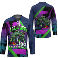 I Crushed 100 Days of School Monster Truck Hockey Jersey 100th Day Boys - Retro Radiant Pattern