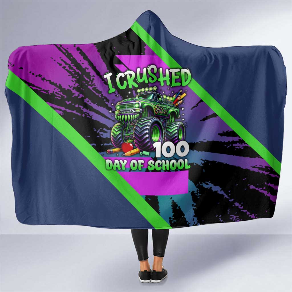 I Crushed 100 Days of School Monster Truck Hooded Blanket 100th Day Boys - Retro Radiant Pattern