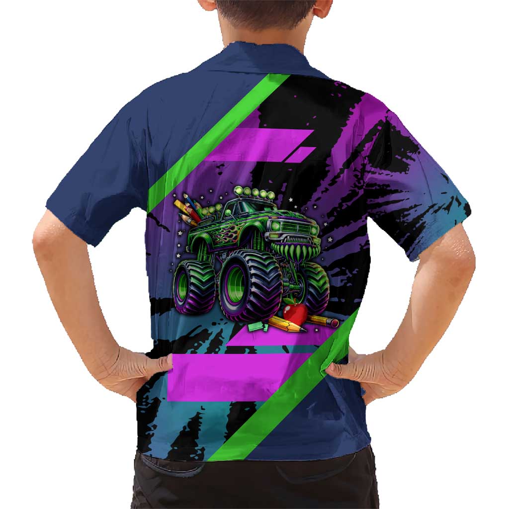 I Crushed 100 Days of School Monster Truck Kid Hawaiian Shirt 100th Day Boys - Retro Radiant Pattern