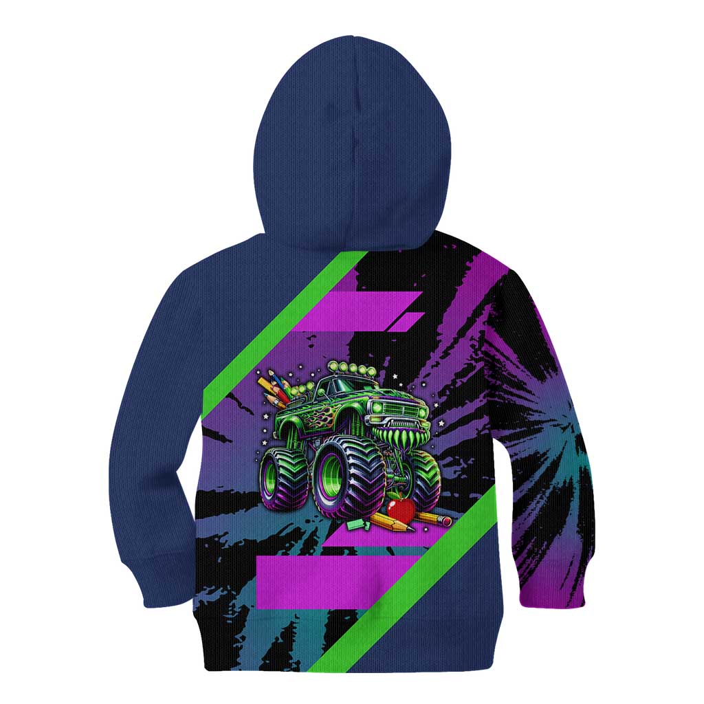 I Crushed 100 Days of School Monster Truck Kid Hoodie 100th Day Boys - Retro Radiant Pattern