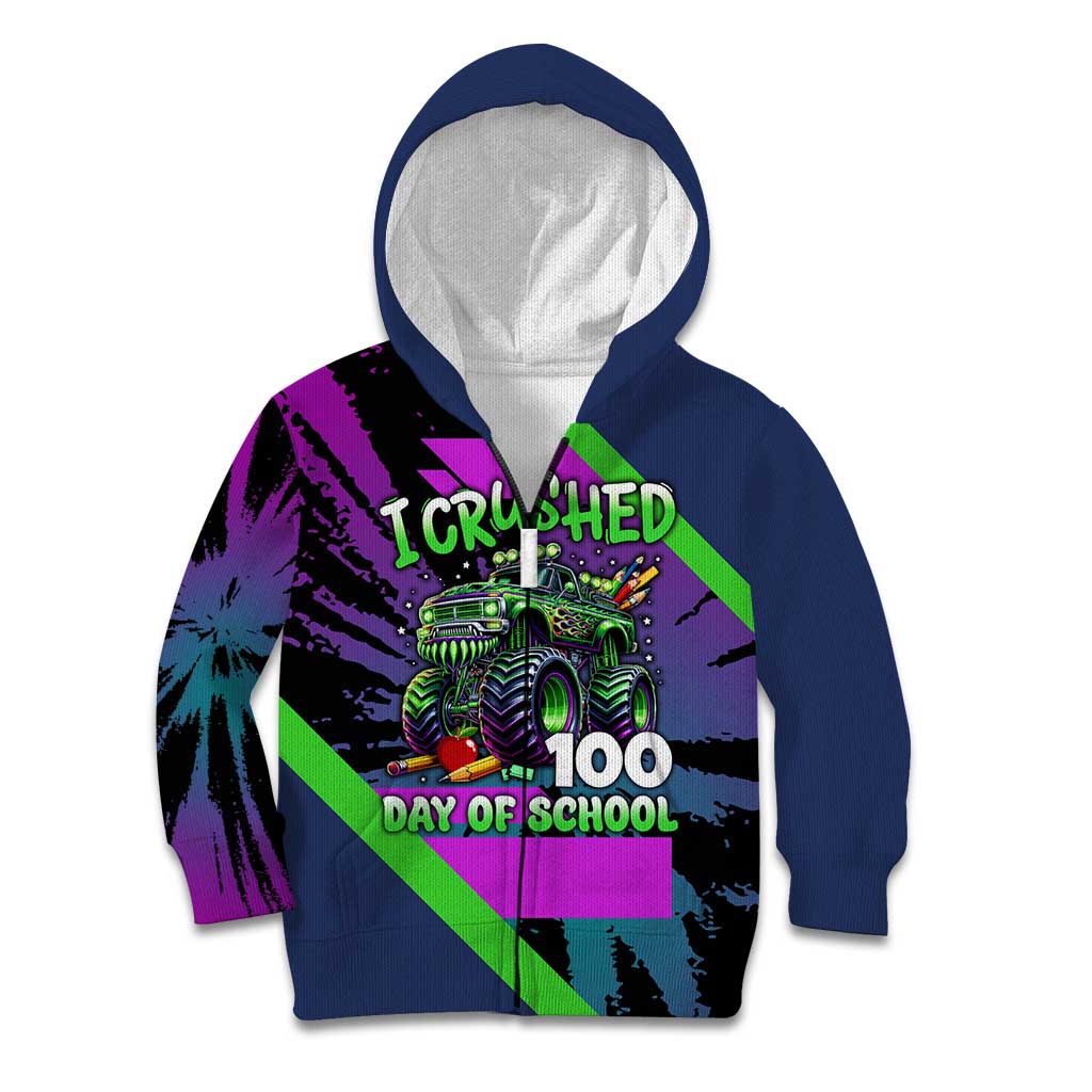 I Crushed 100 Days of School Monster Truck Kid Hoodie 100th Day Boys - Retro Radiant Pattern