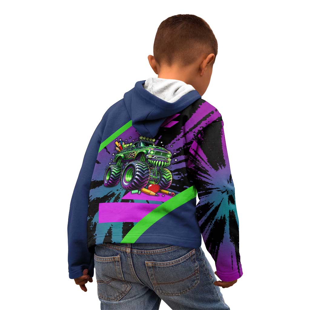 I Crushed 100 Days of School Monster Truck Kid Hoodie 100th Day Boys - Retro Radiant Pattern